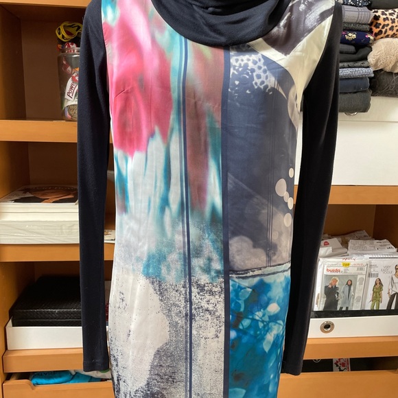 Cowl Neck Tunic or Dress with Watercolor Print Front - Picture 4 of 6